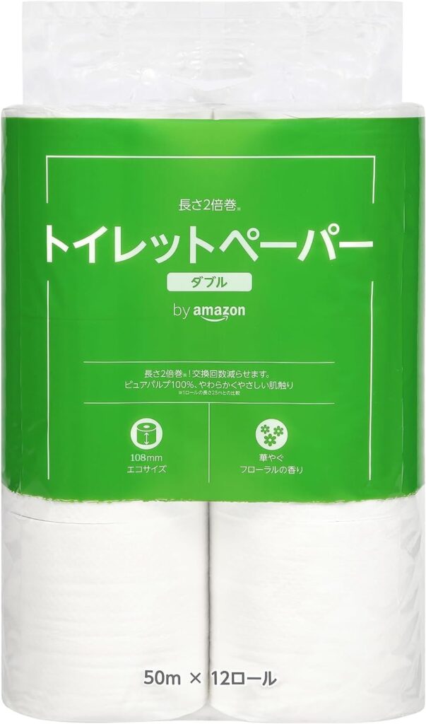 Amazonブランド Presto トイレットペーパー 長巻2倍巻 50m 12ロール×24ロール分